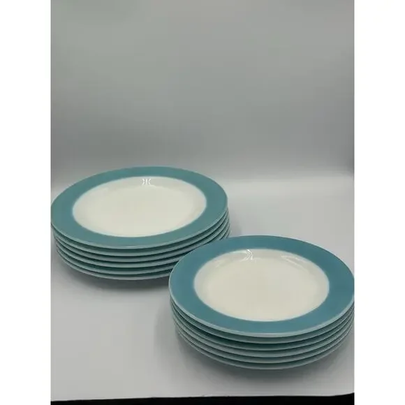 12 Pyrex Vintage Milk Glass Plates Teal Aqua Blue Dinnerware 6 Small 6 Large